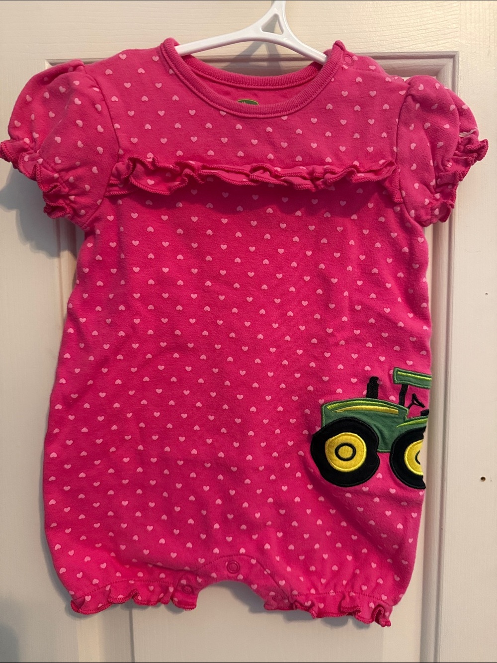 Pink John Deere Shortie Romper with Tractor